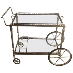 1940
s French Jansen Style Brass Bar Cart with Removable Trays