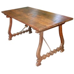 Spanish 18th Century Walnut Table with Lyre Shaped Legs