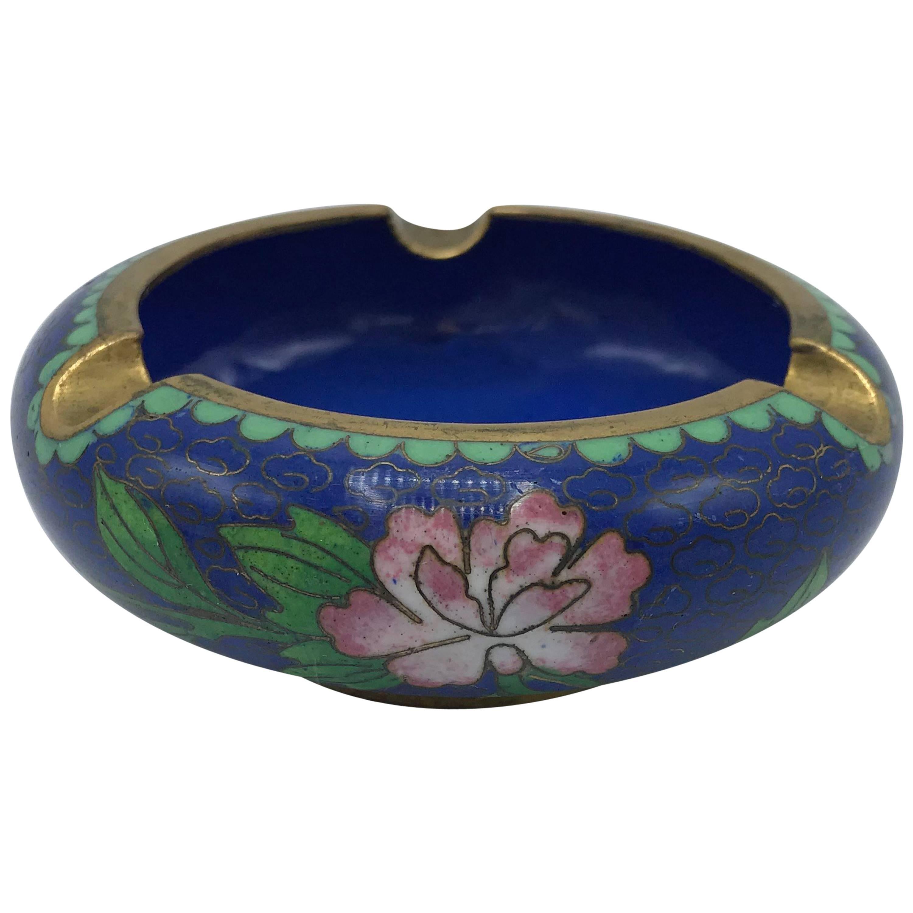 1960s Blue Cloisonné Ashtray with Brass Lip