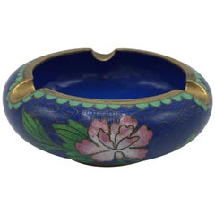 1960s Blue Cloisonné Ashtray with Brass Lip