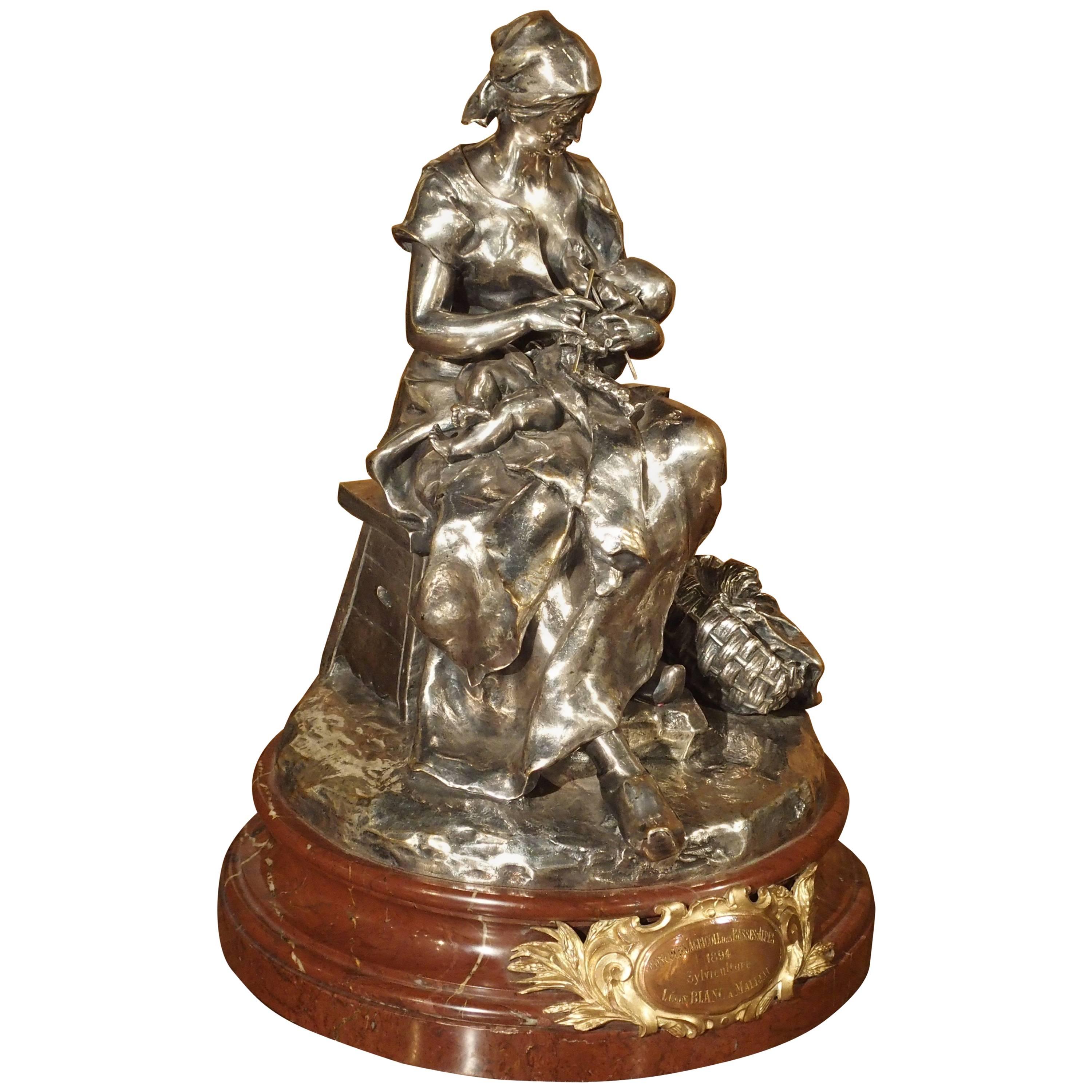 Antique Silvered Bronze on Marble by Steiner, France, 1894