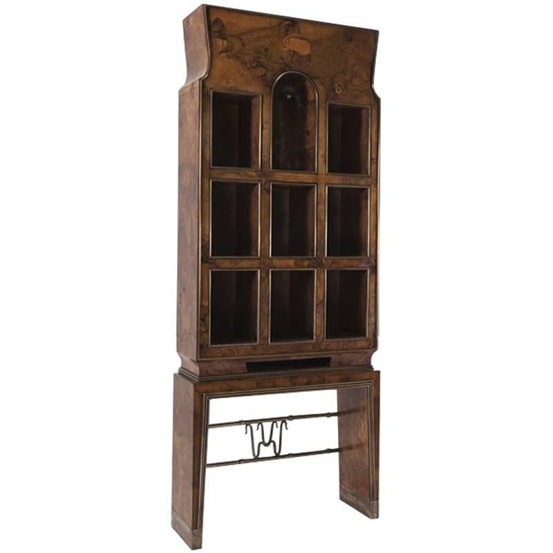 Gio Ponti Art Deco Briar Root Wood and Brass Italian Cabinet, 1932 For Sale