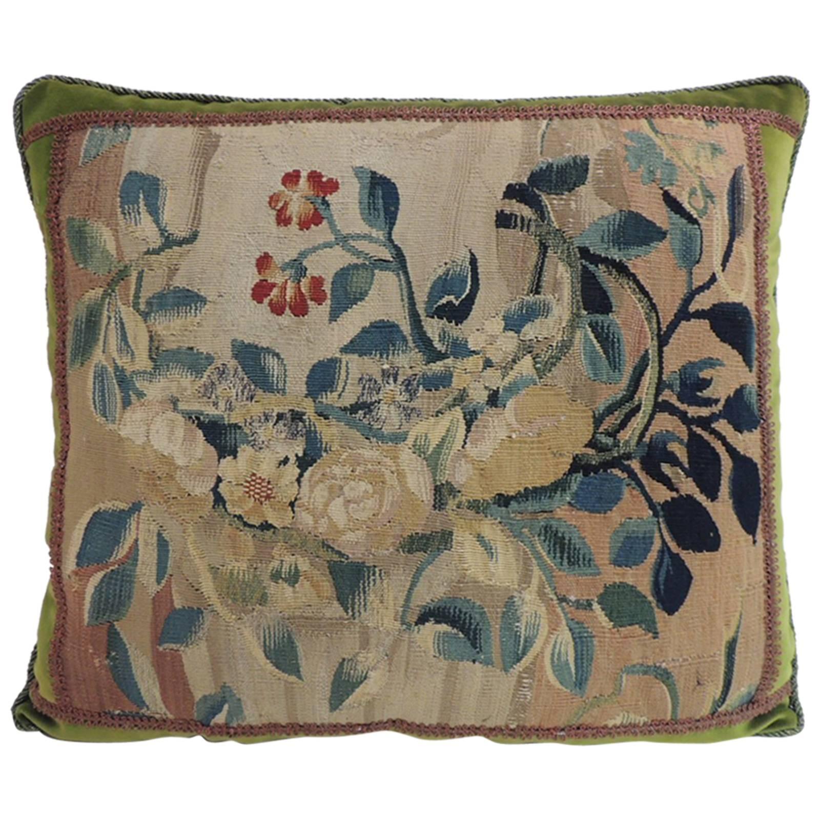 18th Century Aubusson Tapestry Square Decorative Pillow