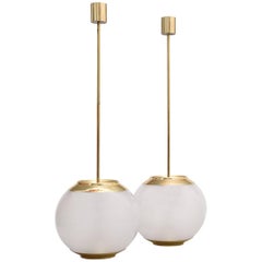 Pair of Chandeliers Ls2 Model 1958 Azucena Sandblasted Glass and Brass