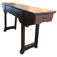 19th Century Red Chinese Altar Table Rustic or Entryway Pagoda Table