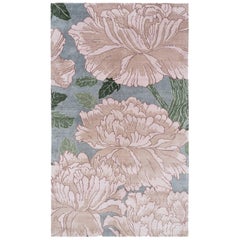 Classic Silk Floral Rug in Silver, Blue and Green by Joseph Carini - 'Mums'