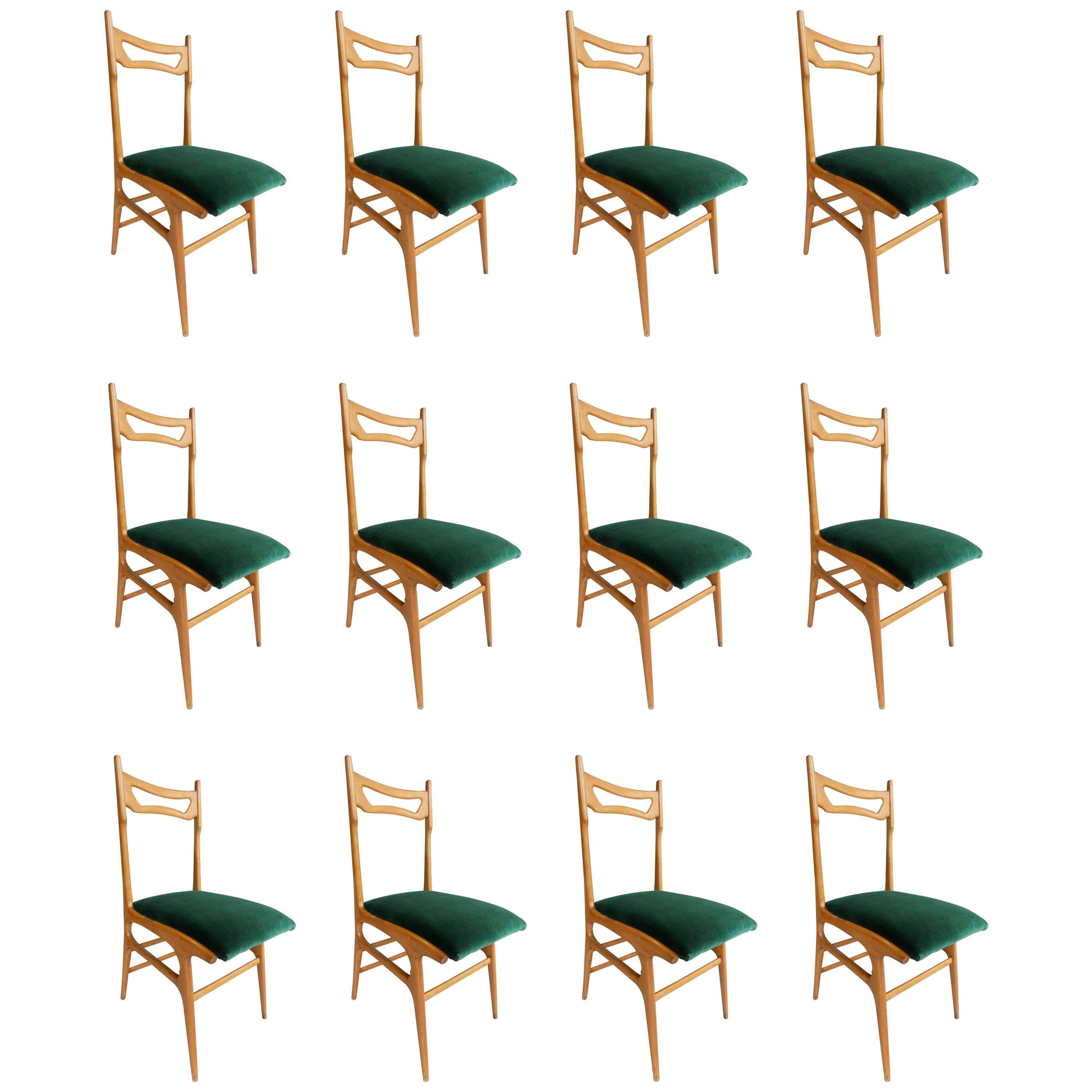Fantastic Set of 12 Reupholstered Chairs Attributed to Ico Parisi, circa 1960
