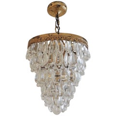 Vintage Deco Crystal Chandelier with Gold Leaf Accents, 1940s