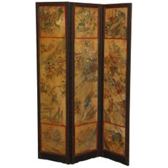 Chinese Qing Dynasty Three-Panel Scroll Lacquered Screen