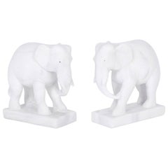 Vintage Pair of Anglo Indian Alabaster Elephant Sculptures or Bookends
