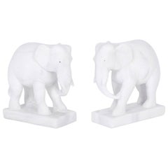 Pair of Anglo Indian Alabaster Elephant Sculptures or Bookends
