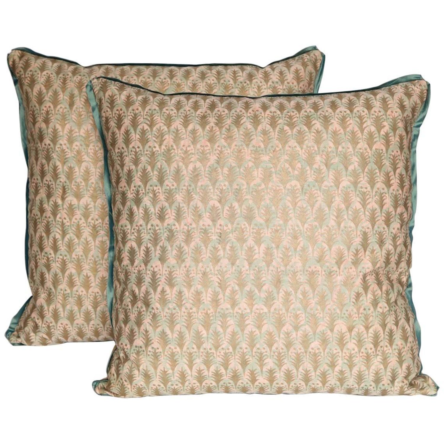 Pair of Fortuny Fabric Cushions in the Puimette Pattern, New and in Stock  For Sale at 1stDibs