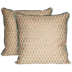 Pair of Fortuny Fabric Cushions in the Puimette Pattern, New and in Stock