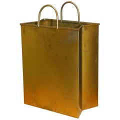 Gio Ponti Attributed Brass Shopping Bag Magazine Holder or Wastebasket