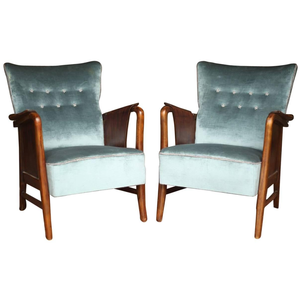 Pair of Fully Reupholstered Midcentury Danish Armchairs