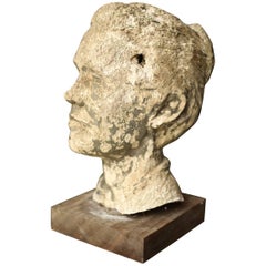 20th Century Weathered Plaster Bust of a Girl