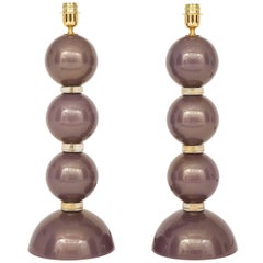 Pair of Unique Italian Murano Amethyst and 23-Karat Gold Infused Glass Lamps