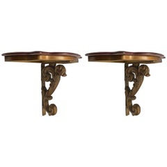 Antique Pair of Italian Giltwood Marble-Top Demilune Console Tables