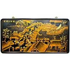Chinese Original Black Lacquer Wall Painting Plaque Panel Art