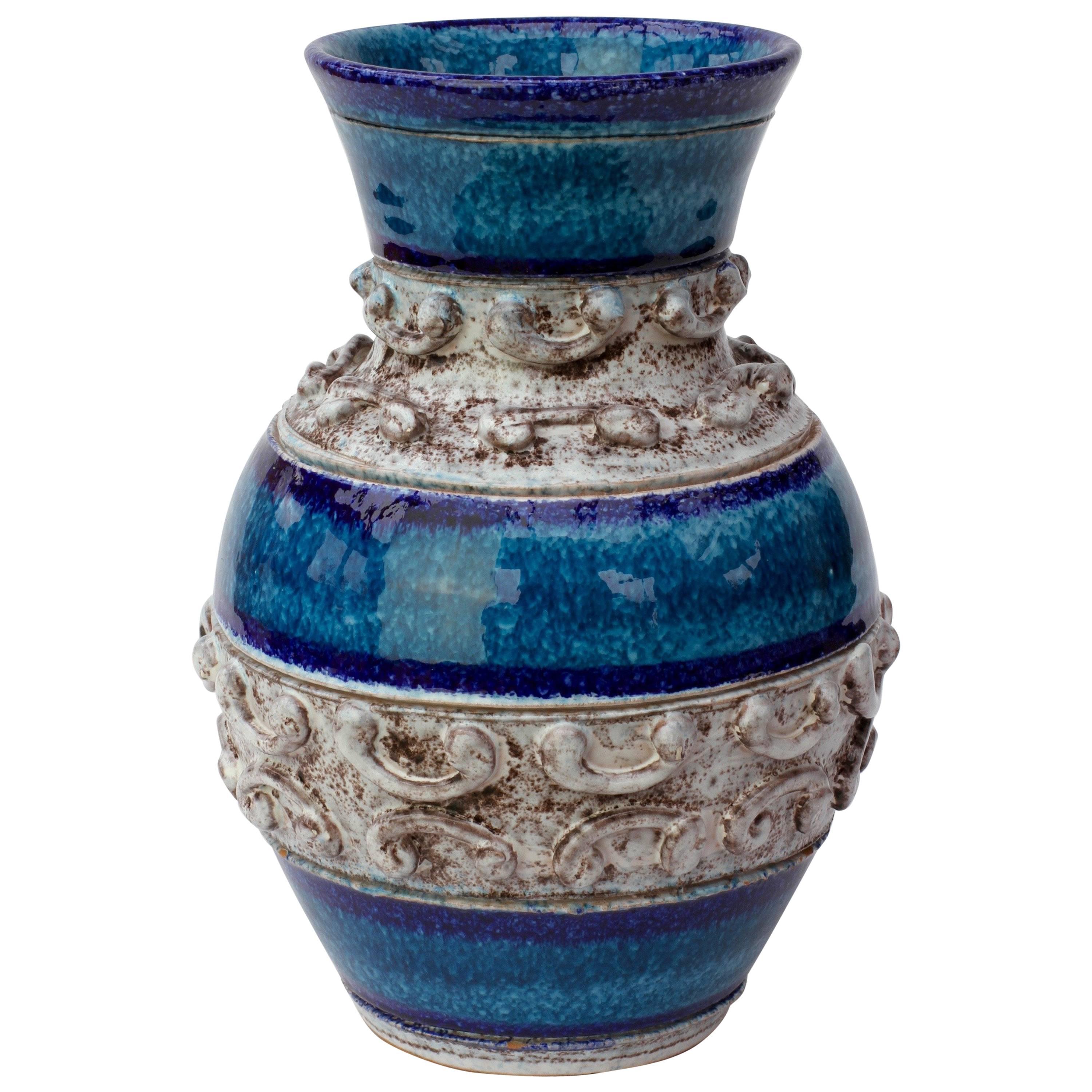 Midcentury Blue Italian Ceramic Vase by Fratelli Fanciullacci, circa 1960
