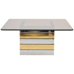 1970s Pieff Brass and Chrome Coffee Table with the Original Glass Top