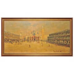 Italian Oil Painting of San Marco Square, Venice Signed Lino Mozzi, 1971