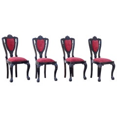 Four 1850s Solid Ebony Side Chairs from Sri Lanka