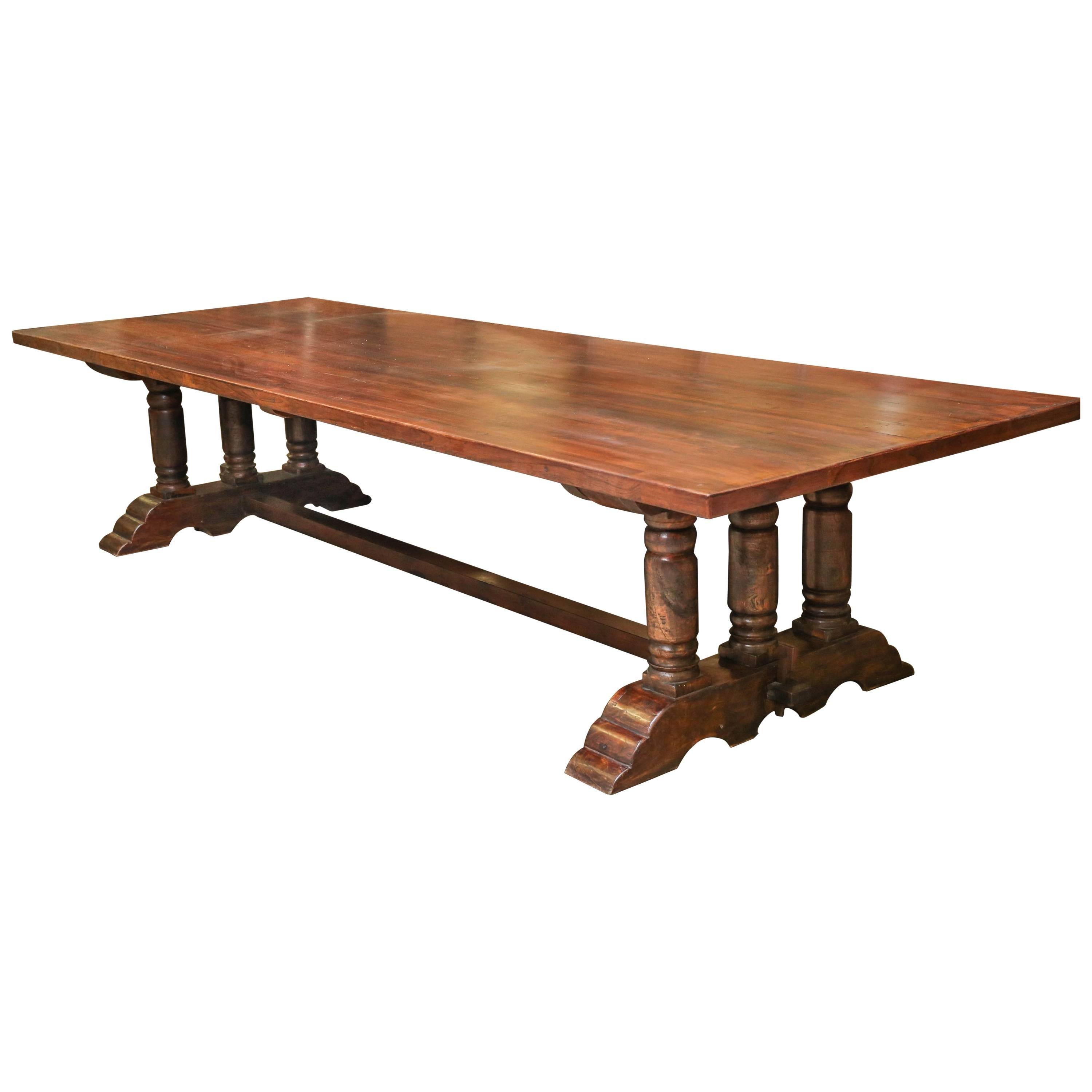 Custom-Made 1920s Solid Teak Wood Plantation Dining Table For Sale