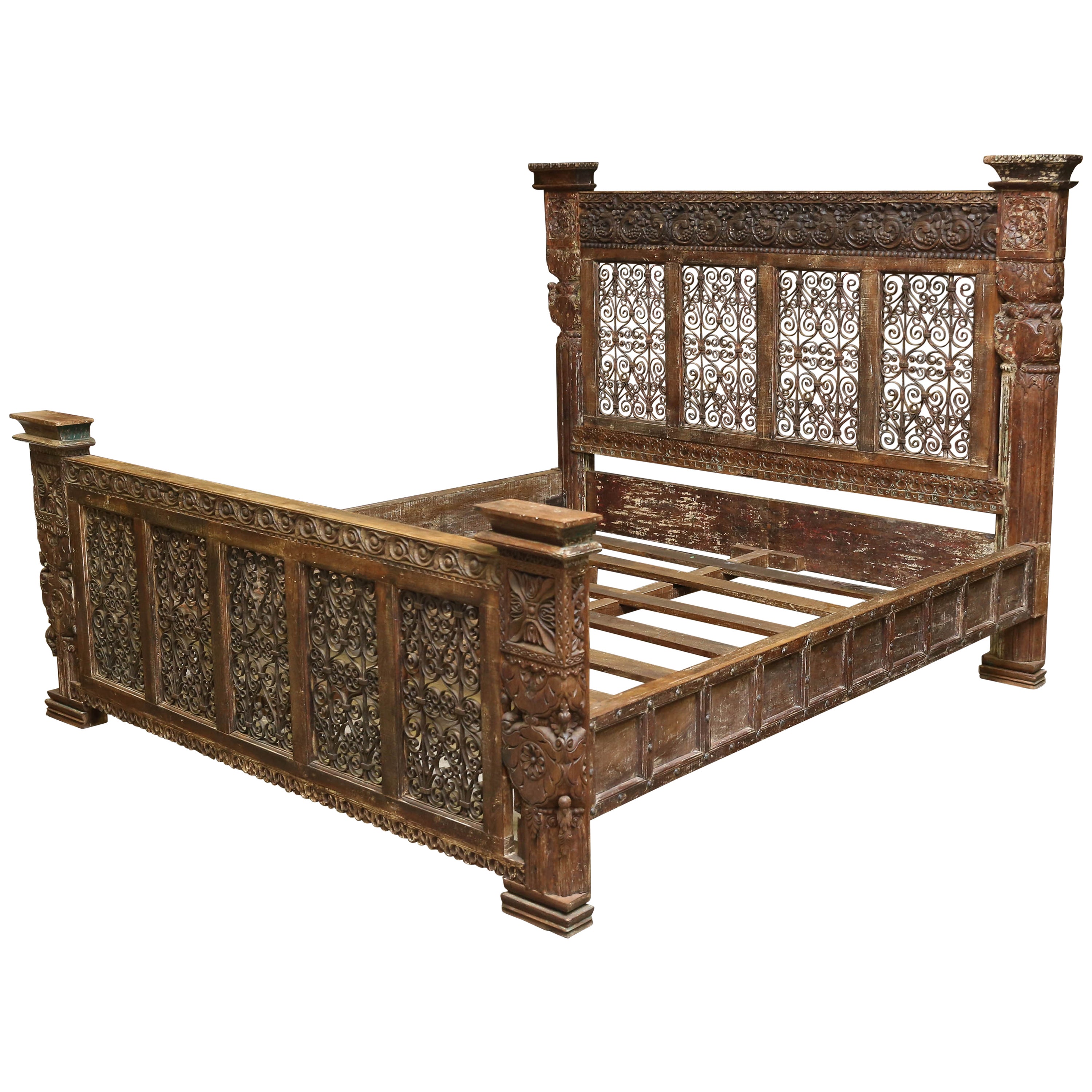 Standard King Size Rustic Bed With Museum Quality Ironworks For Sale Standard King Size Rustic Bed With Museum Quality Ironworks For Sale