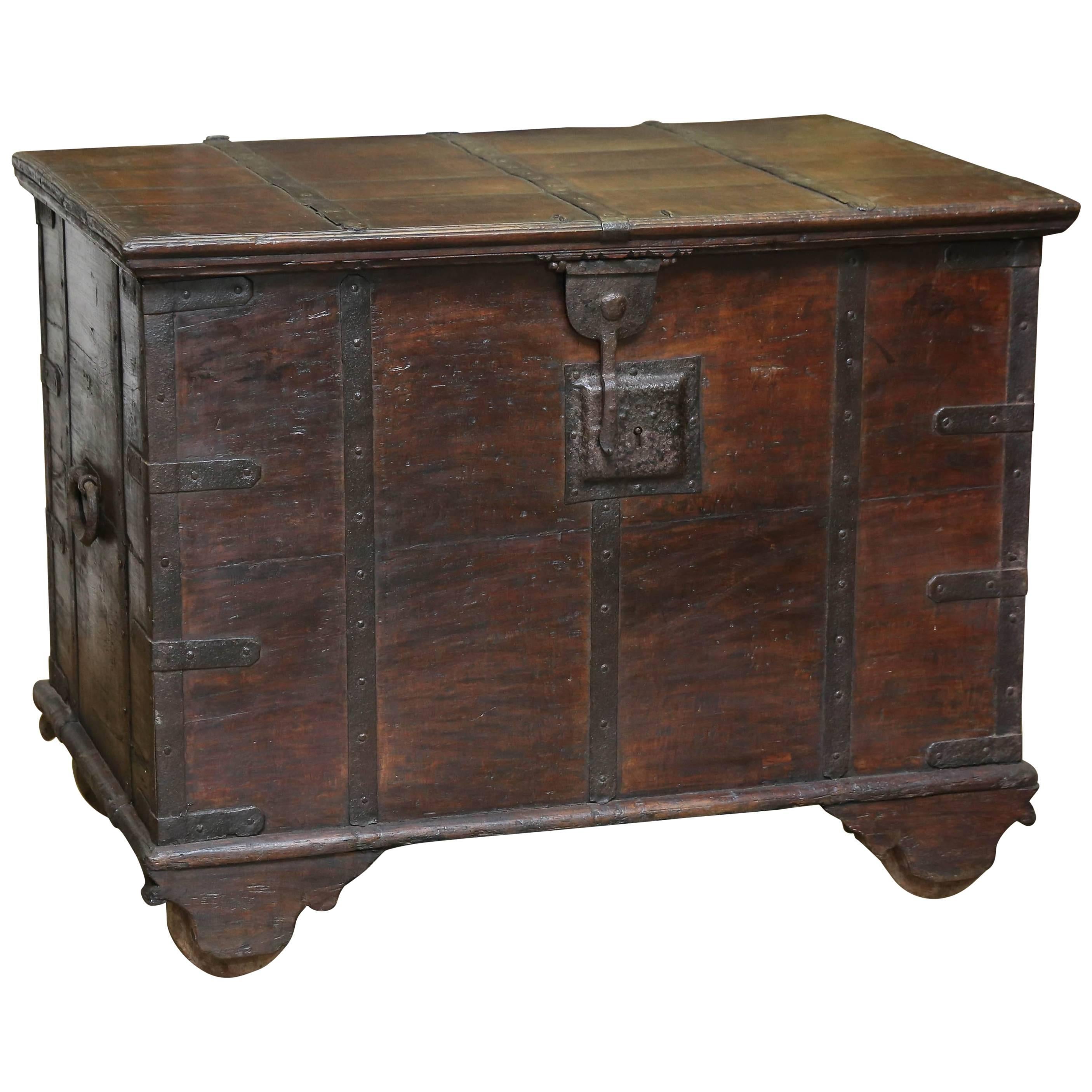 200 Years Old Solid Teakwood Dowry Chest from Goa, India For Sale