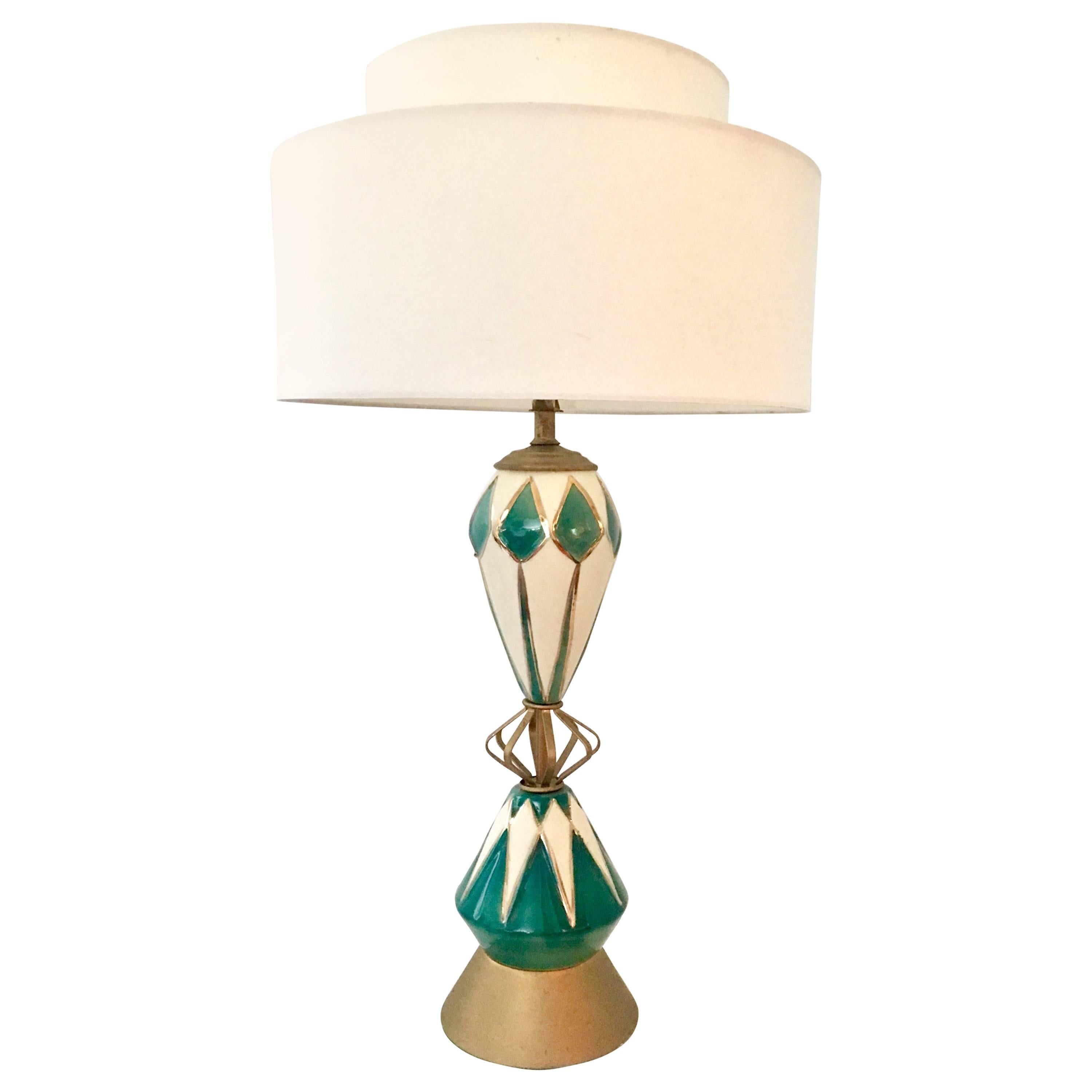 Mid-Century Modern Ceramic Glaze & Brass Sputnik Table Lamp