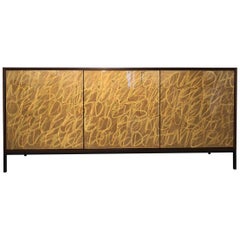 Gold Graffiti Sideboard, Art Door Cabinet, Custom Hand Painted