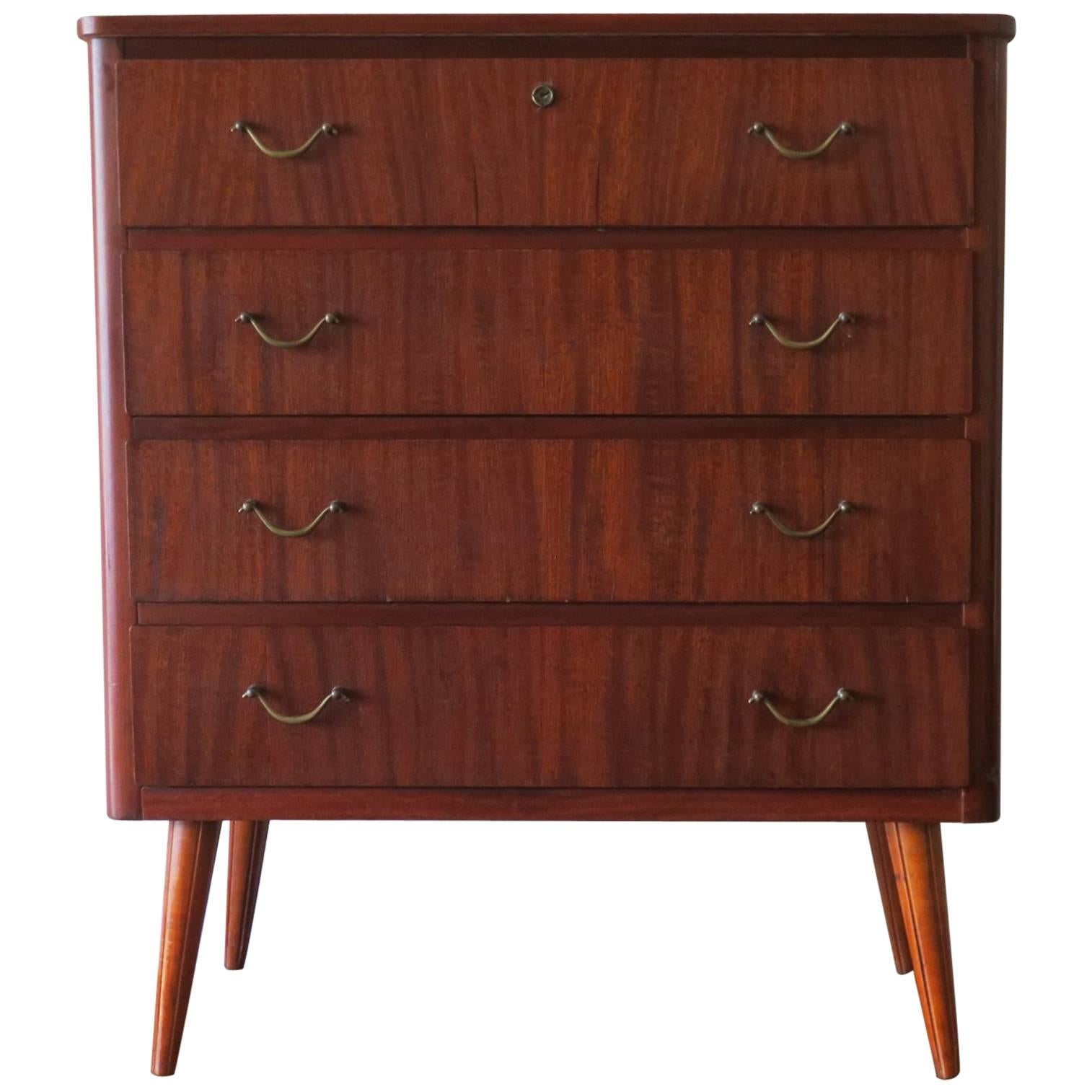 Small Mid Century Scandinavian Chest in Warm-Colored Teak, 1960s For Sale