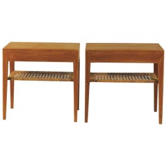 1950s Severin Hansen Nightstands in Teak and Cane, Haslev Mobelfabrik