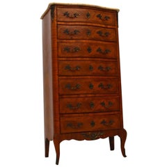 Tall Antique French Marble-Top Chest of Drawers