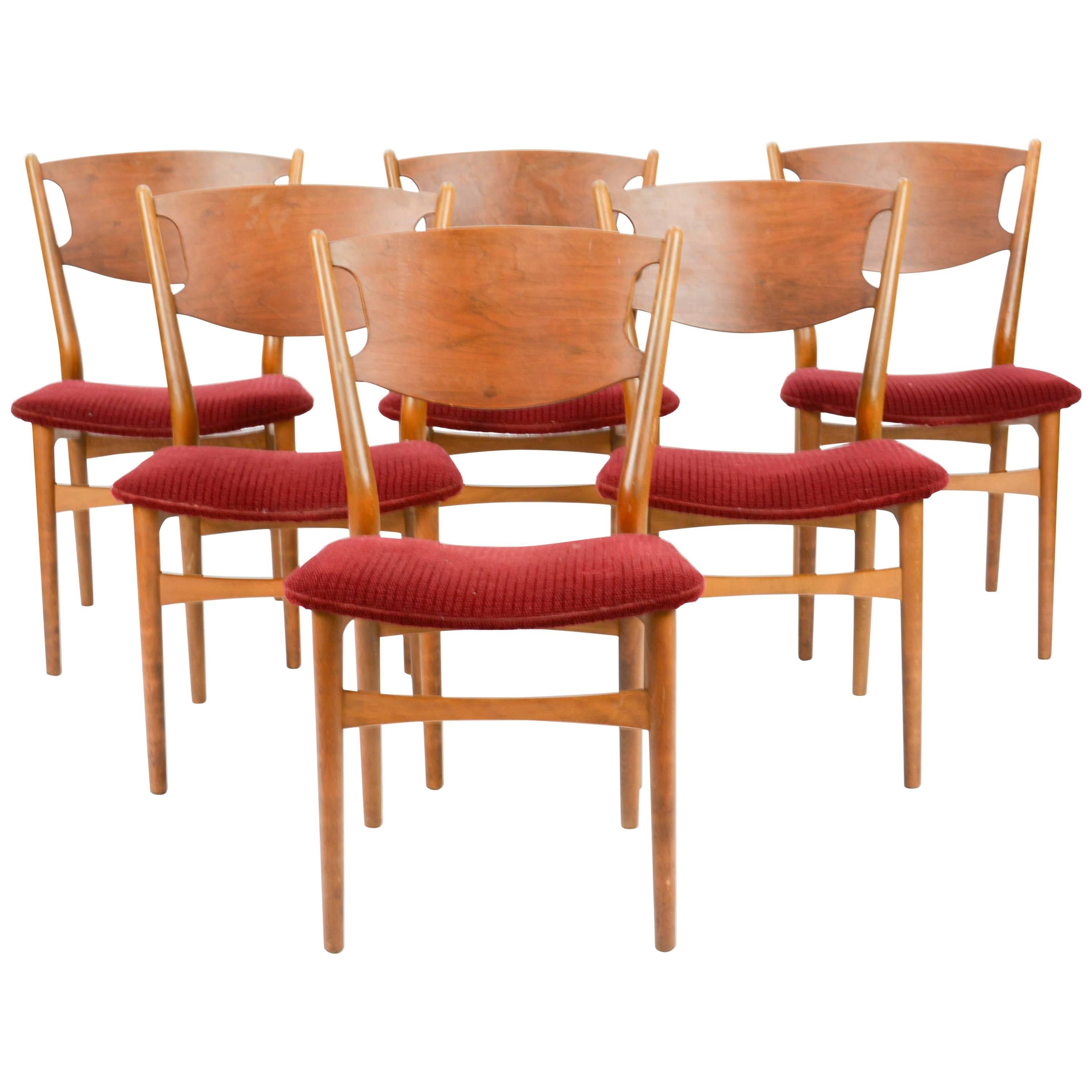 Set of Six Wahl Iversen Danish Dining Chairs for Møbelfabriken Falster, 1954