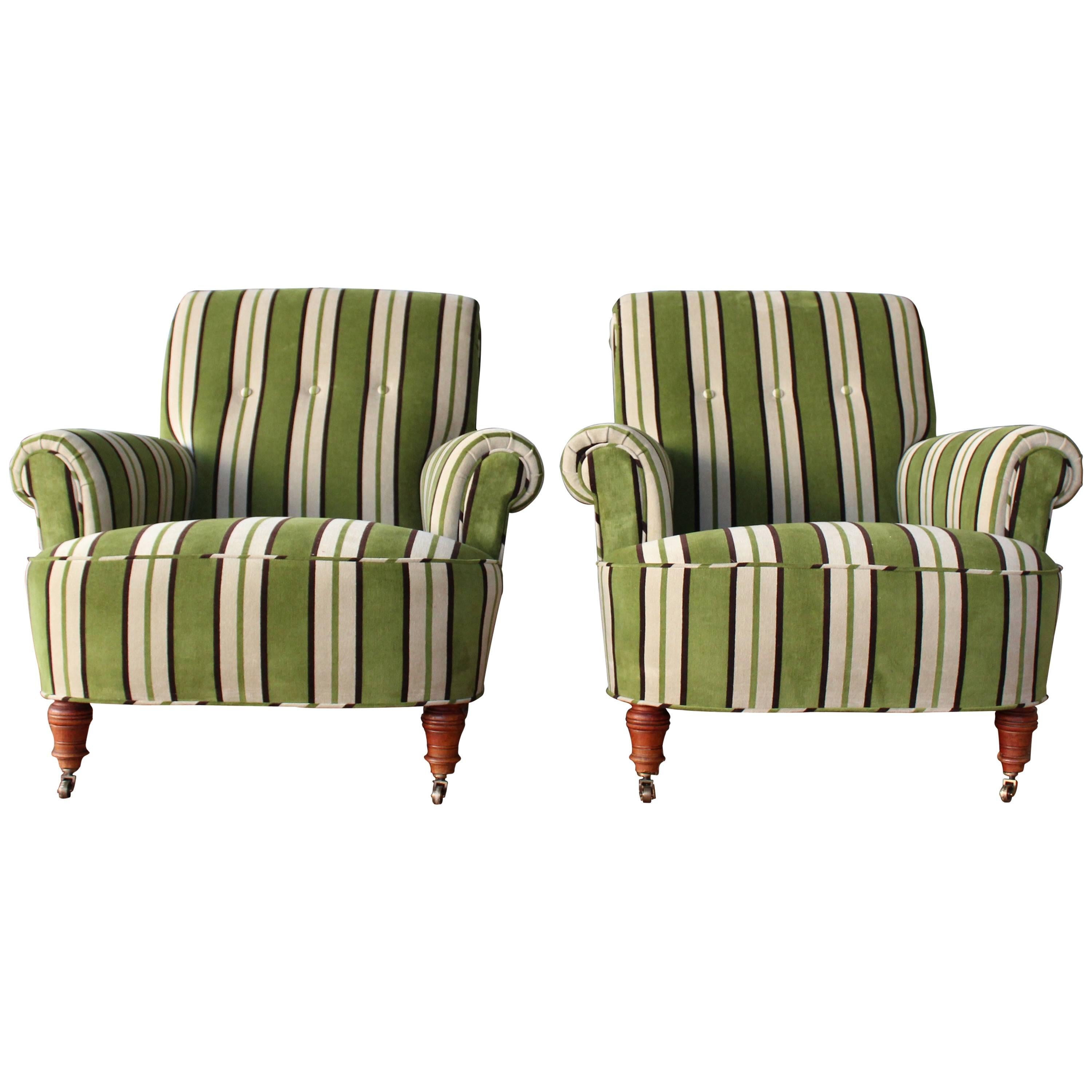 Pair of 1940s Velvet Striped Armchairs