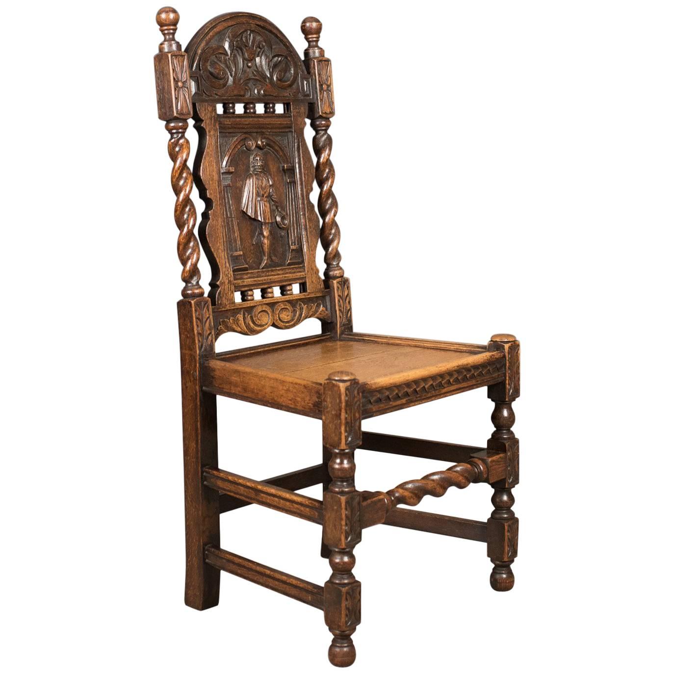 Antique Flemish Hall Chair, Carved Oak, circa 1900