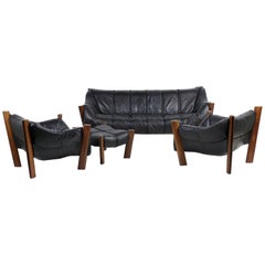 Brazilian 1970s Percival Lafer Sofa with Two Lounge Chairs and Ottoman Jacaranda