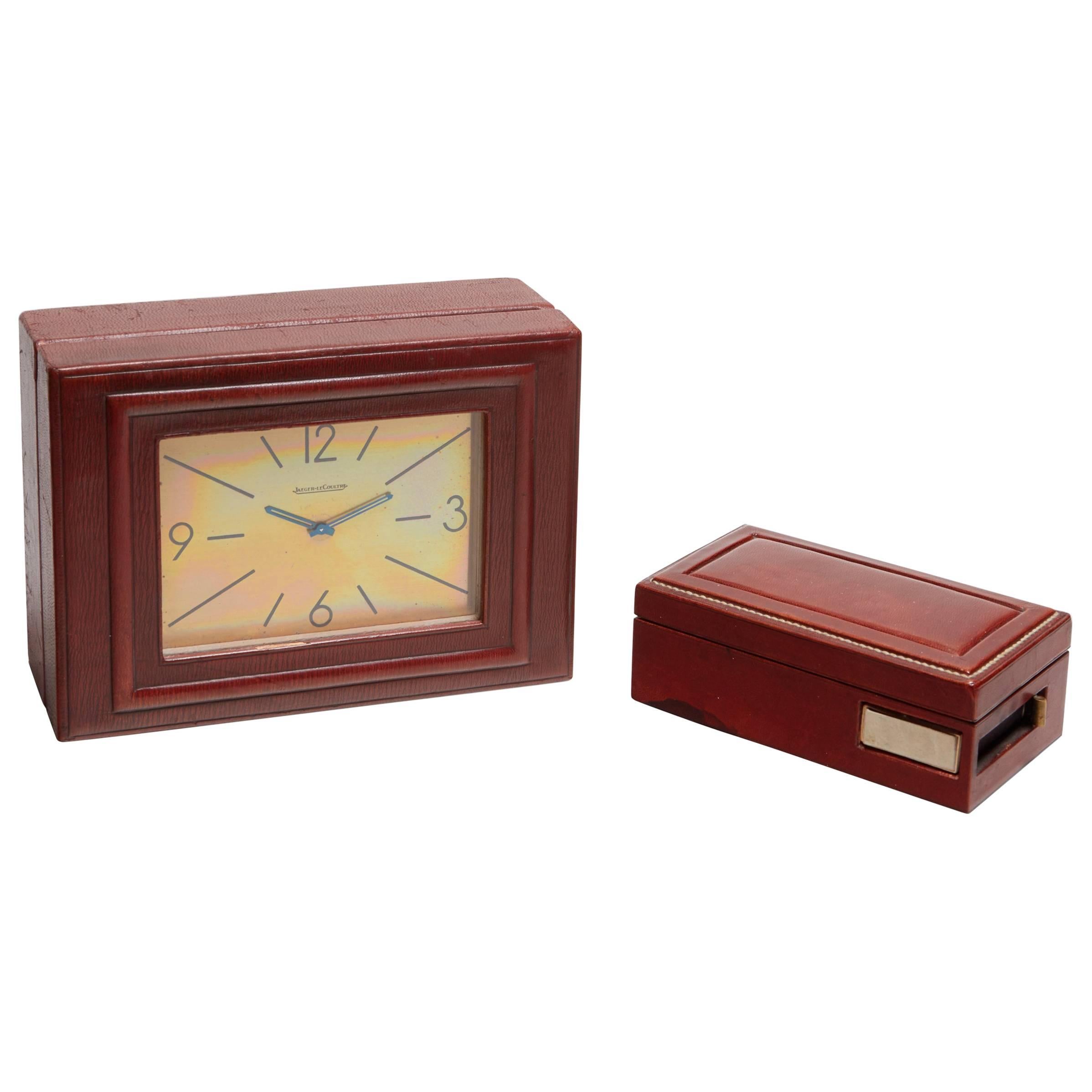 Jaeger-LeCoultre Cigar Box Clock and Hermès Matchbox For Sale