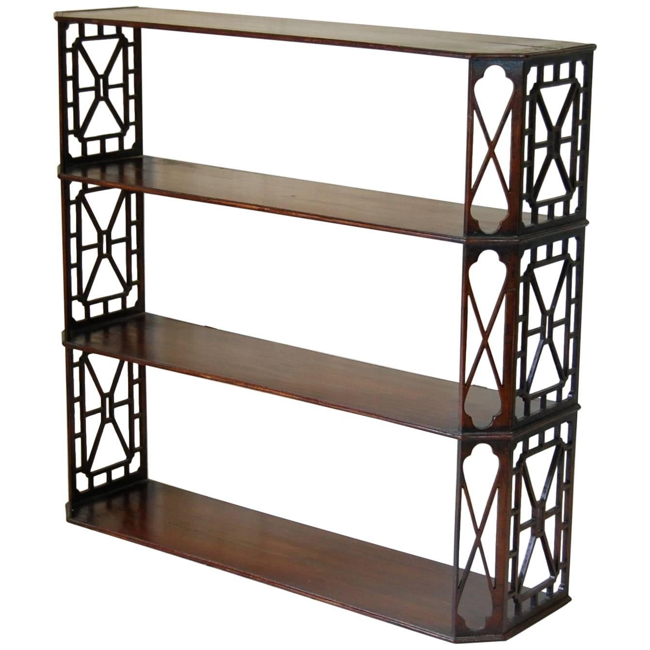 Chippendale Period Carved Mahogany Wall Hung Shelf in Chinoiserie Manner