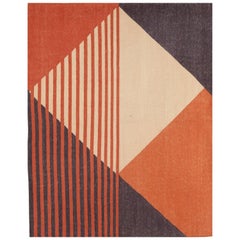 Terra, Art Deco Modernist Carpet, Flat-Weave Dhurrie Rug in Handwoven Cotton