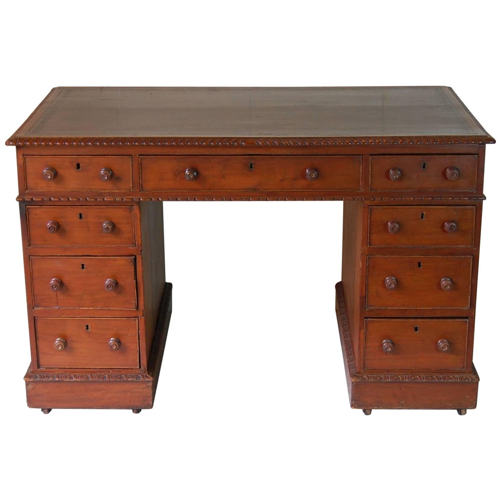 Georgian Style Mahogany Partners Desk with Leather Top, circa 1900