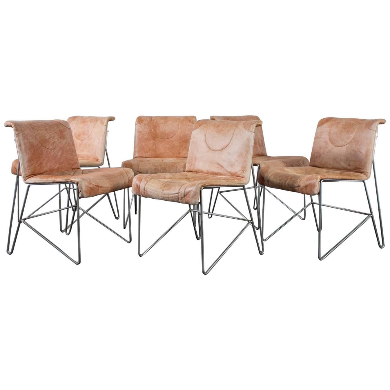 i4 Mariani Set of Six Leather and Chrome Dining Chairs, Italy, 1970s For Sale