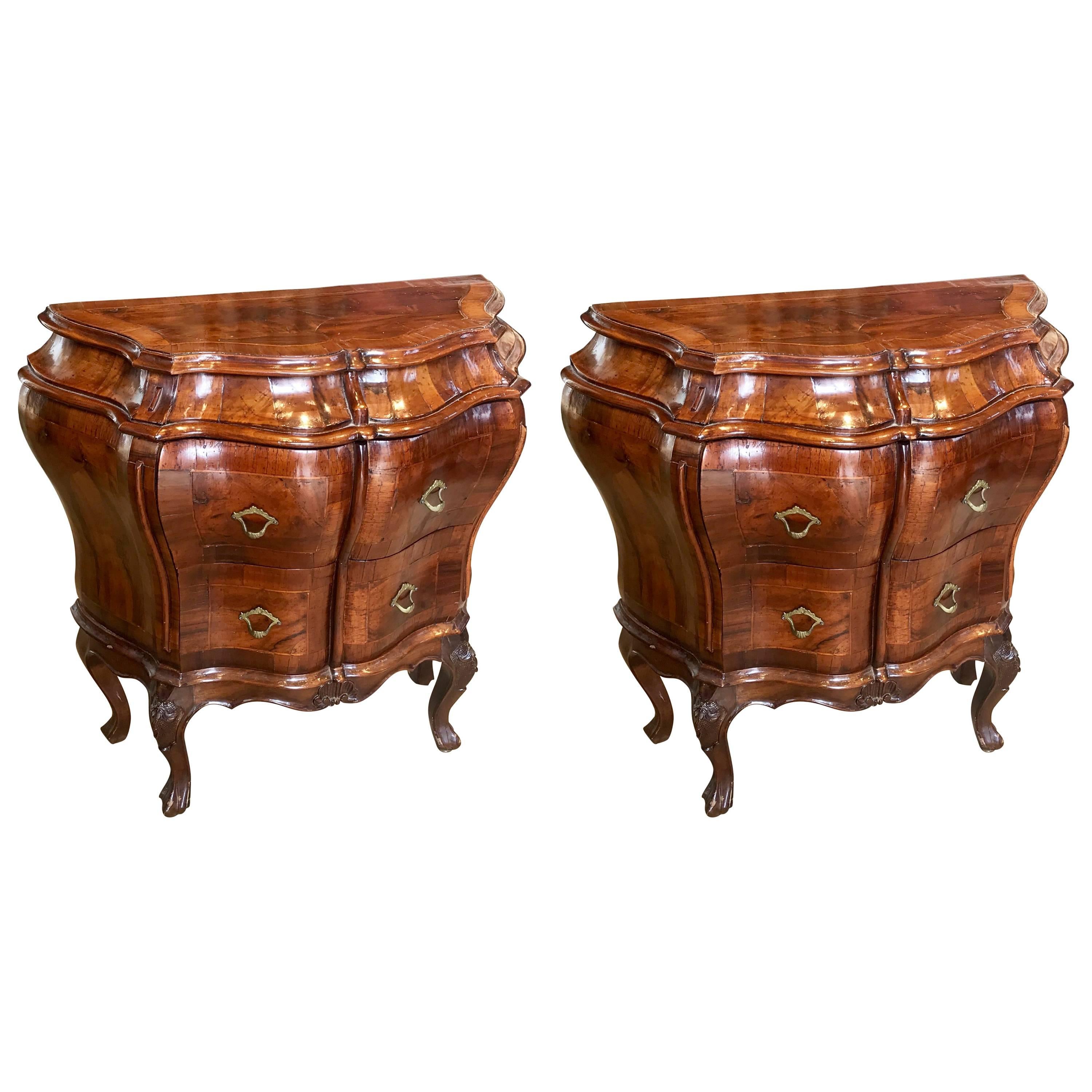 Pair of Late 19th Century Italian Figured Walnut Bedside Commodes