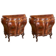 Pair of Late 19th Century Italian Figured Walnut Bedside Commodes