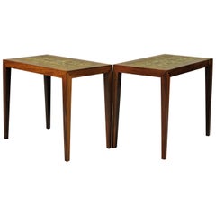 1960s Severin Hansen Sofa Table in Rosewood and Ceramics from Royal Copenhagen