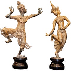 Pair of 19th Century Thai Golden Bronze Sculptures