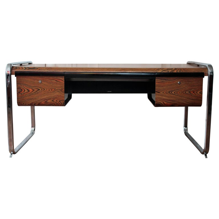 Herman Miller Chrome and Zebra Wood Desk at 1stDibs