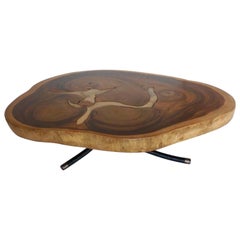 Free Form Organic Shape Coffee Table with Bronze Inlay By Dos Gallos Studio